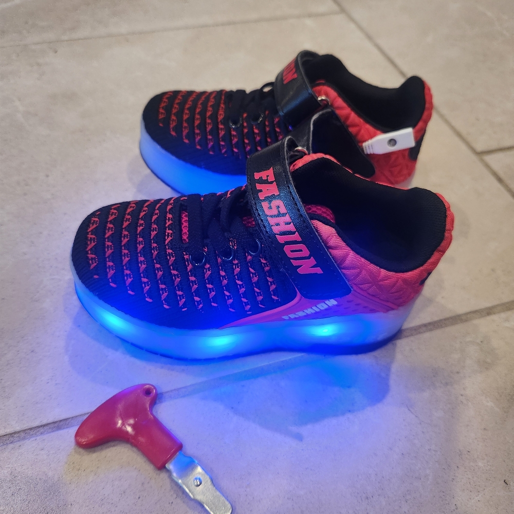 Kids LED Light-Up Sneakers - Black and Red